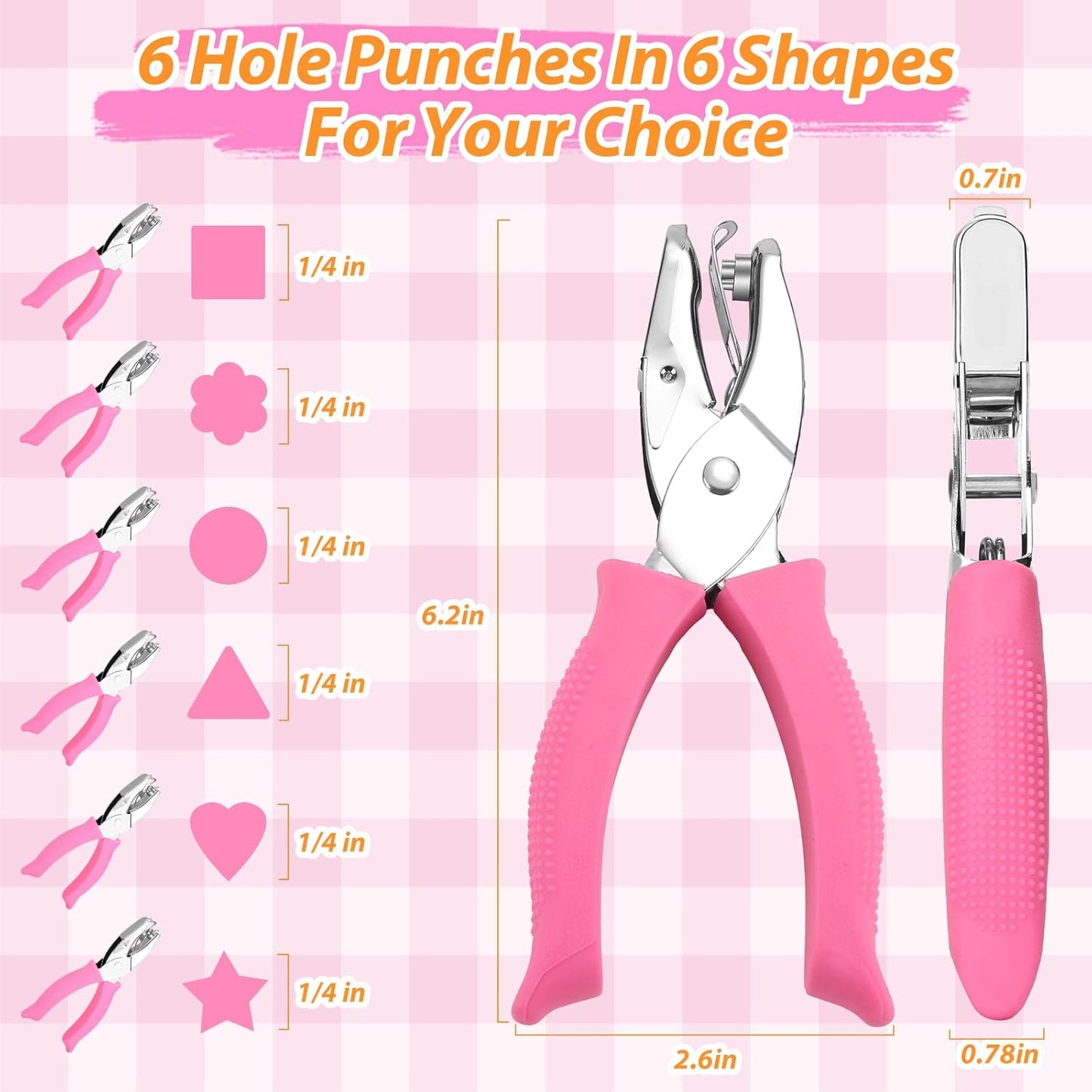 6-Pack Craft Hole Punchers Set - 1/4 Inch Hole Punch for Paper, Binder & Scrapbooking | Circle, Heart, Star, Triangle Shapes | Soft-Grip Handles, Auto Paper Chip Collector, Lightweight