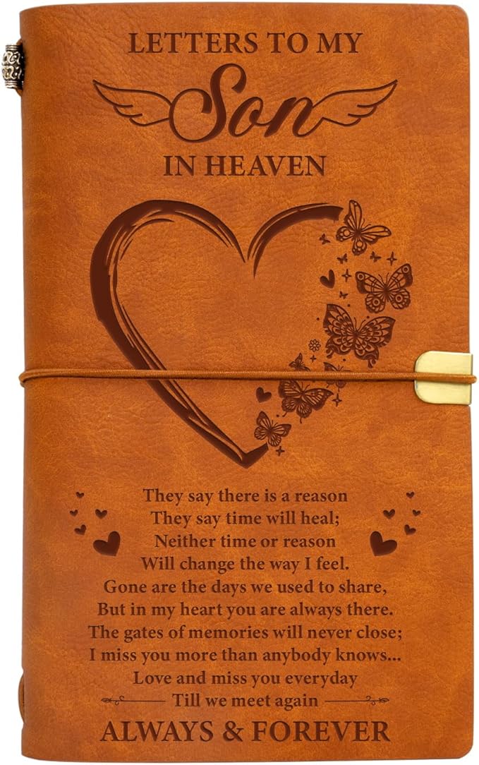Vetbuosa Letter to Son in Heaven Leather Journal,Memorial Gifts for Loss of Son,Loss of Son Sympathy Gifts,Bereavement Gift Idea,In Memory of Loved One Gifts