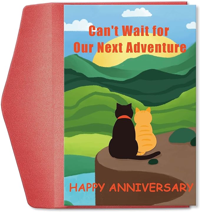 Funny Cat Anniversary Card Gift for Him Her, Happy Anniversary Card for Cat Lover, Romantic Cat Love Card for Boyfriend Girlfriend, Can't Wait for Our Next Adventure