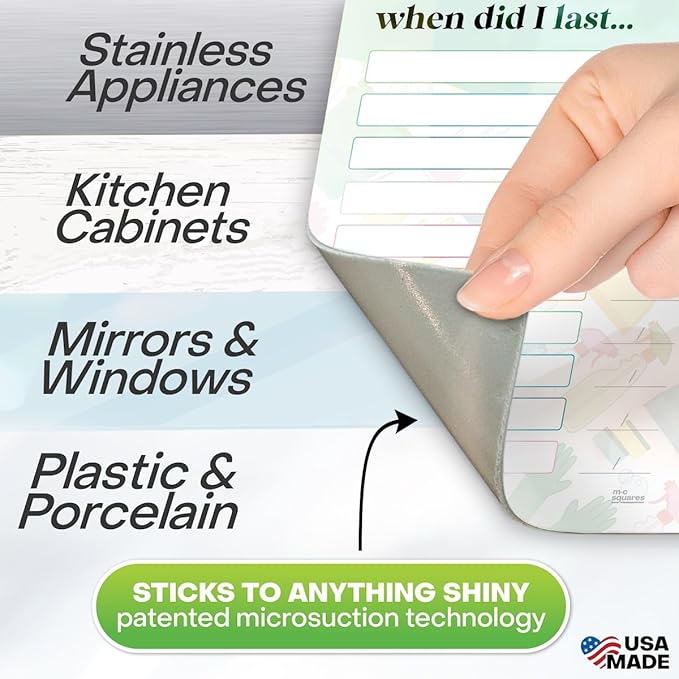 M.C. Squares Reusable, Erasable Cleaning Organizer Super Bundle | 36 Count with Checklist, Labels, Reminders, Jotter, and 6 Smudge-Free Tackie Markers | Cling to Stainless Steel & Glass | USA Made