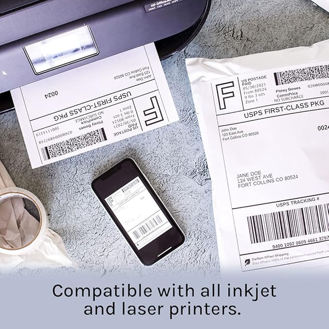 Premium Label Supply White Sticker Full Sheet Shipping Labels – 8.5" x 11" – Laser/Inkjet Compatible – (1 per Sheet), 1000 Sheets - Letter Size