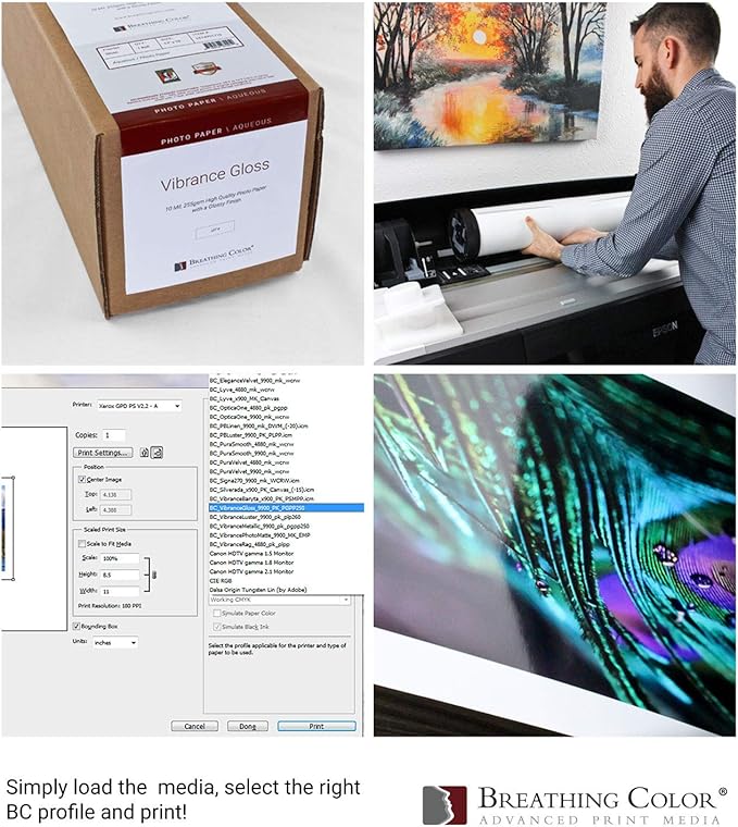 Vibrance Gloss Photo Printer Paper 10 mil 255 gsm Glossy Finish Premium Photo Paper Roll on 3inch Core 17 inches x 100 feet Works with Most Inkjet Printers Including Professional Makes and Models