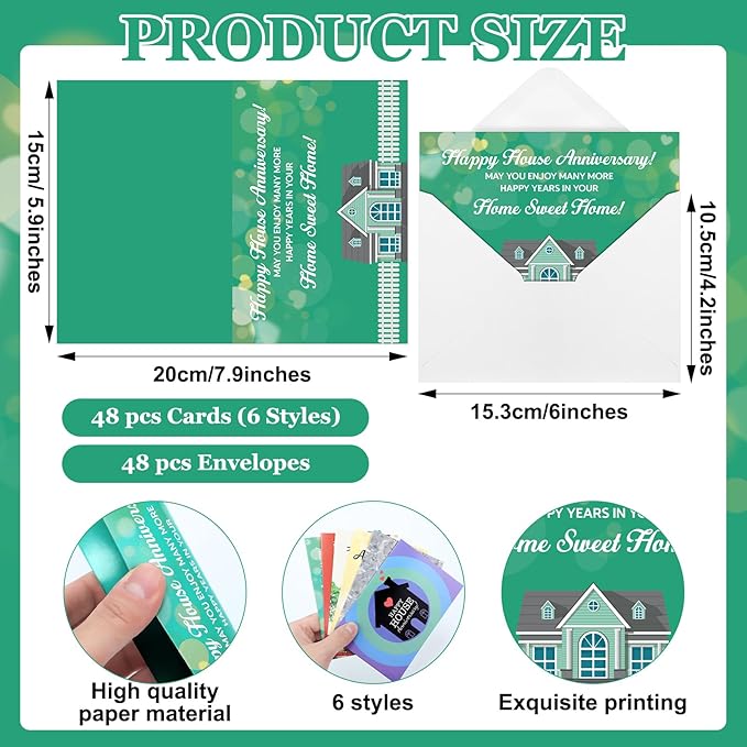 48 Pcs Happy Home Anniversary Cards with Envelopes Bulk Blank Welcome House Cards Real Estate Thank You Notes Housewarming Gifts for Clients Neighbors, 4 x 6 in(Stylish)