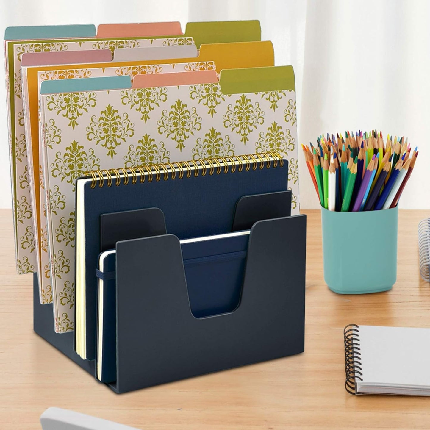 Acrimet 5 Section Incline File Sorter Organizer, Mail, Folder, Letter Desk Organizer, Rack for Office Organization Desktop (Plastic) (Black Color)