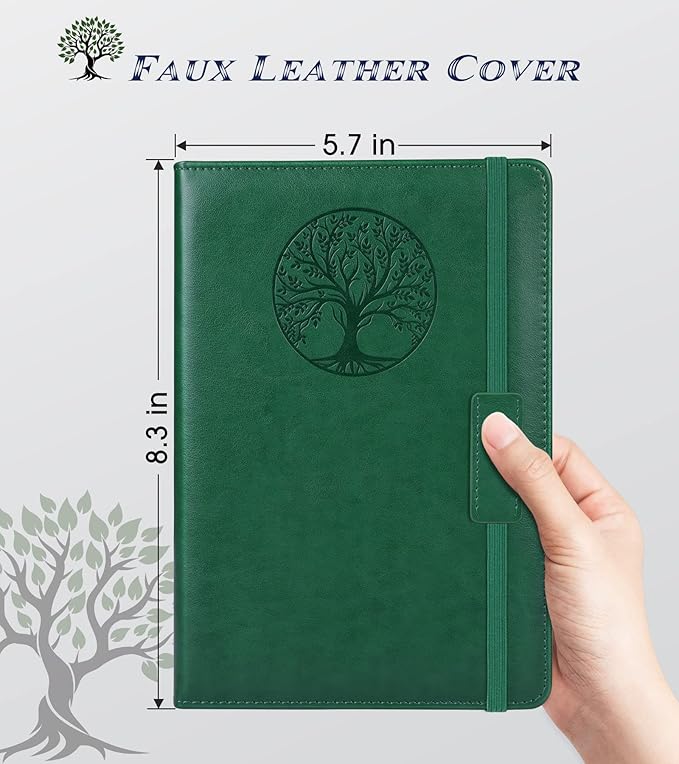 Lined Journal Notebook for Women Men,256 Pages A5 Hardcover Leather Journals for Writing,Travel,Business,Work & School,College Ruled Notebooks for Note Taking,Diary Notepad 5.7"×8.3"(green)
