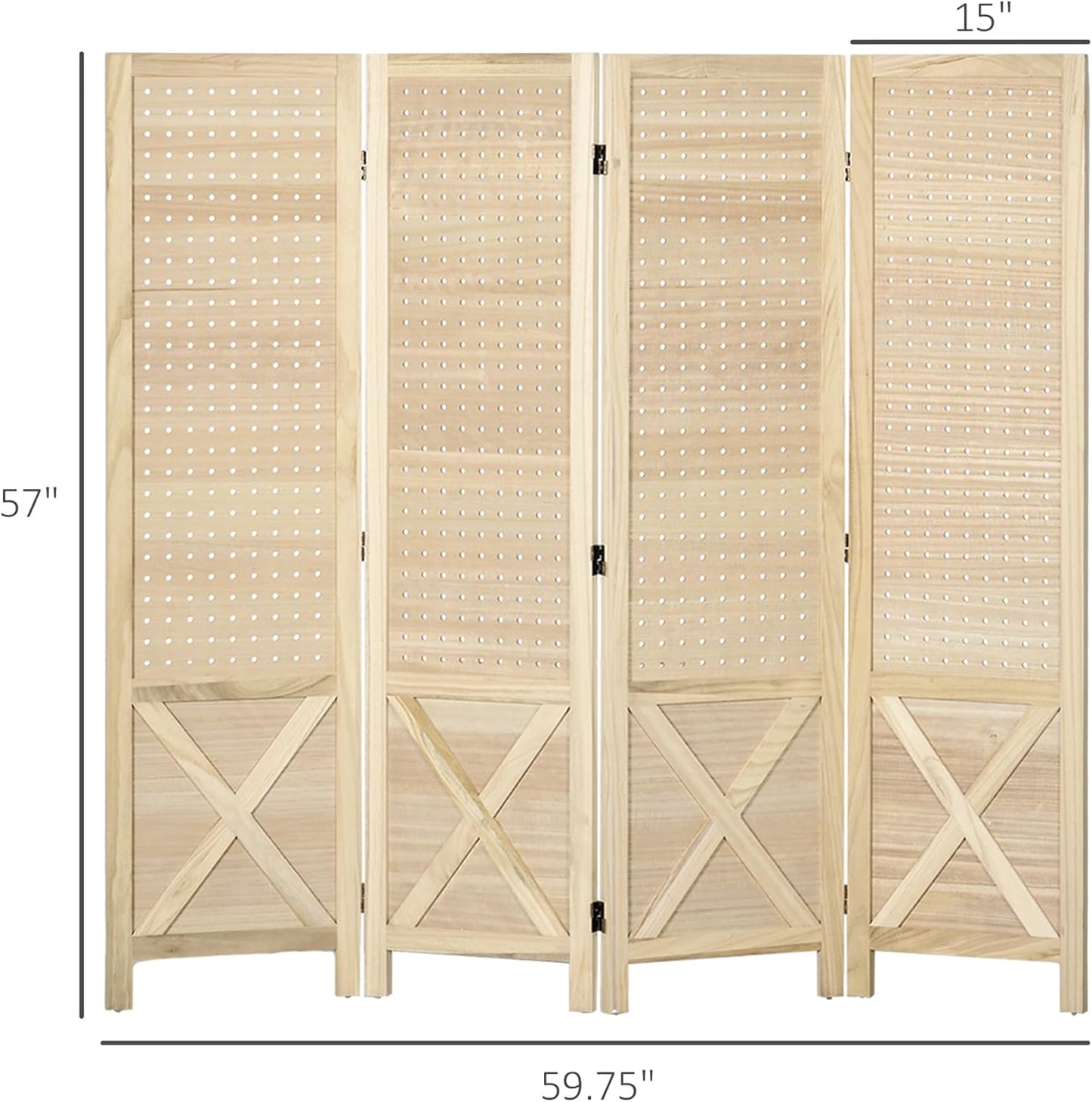 NicBex Room Divider 4 Panel Room Dividers with Pegboard Design Partition Room Dividers and Folding Privacy Screens 4.7 FT Wall Divider for Home, Office, Room Separation,59.75"W x 0.75"D x 57"H,Natural