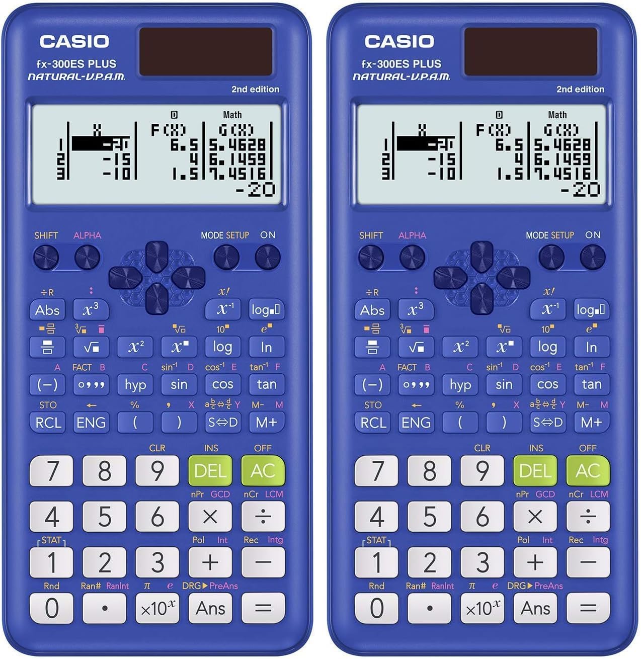 Casio fx-300ES Plus 2nd Edition – Standard Scientific Calculator | 262 Functions, Natural Textbook Display℠ | Ideal for Middle School, High School Math, Statistics & Algebra | Blue (Pack of 2)