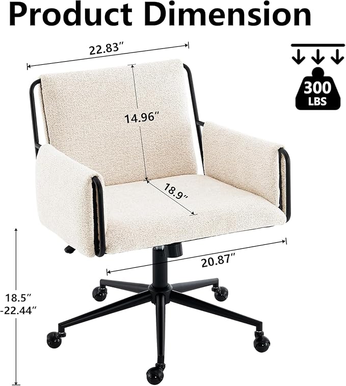 Kidol & Shellder Office Desk Chair Set of 2 with Arm, Swivel Adjustable Height with Wheels Comfortable Wide Seat for Home Office, Bedroom, Makeup Room, Beige