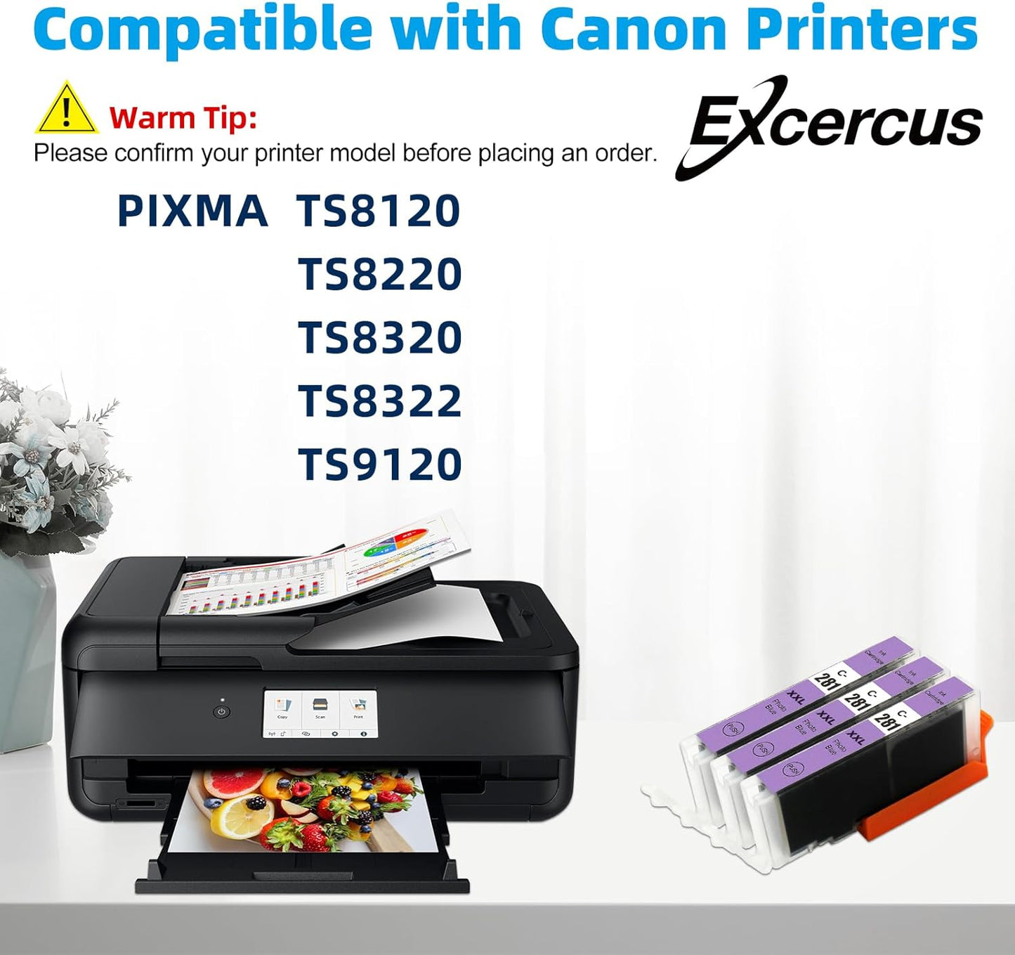 CLI-281 PB Photo Blue Ink Cartridge Replacement for Canon CLI-281XXL 281XXL 281 Ink cartridges Use for Canon PIXMA TS8120 TS8220 TS8320 TS8322 TS9120 Printers(3X CLI-281XXL Photo Blue)