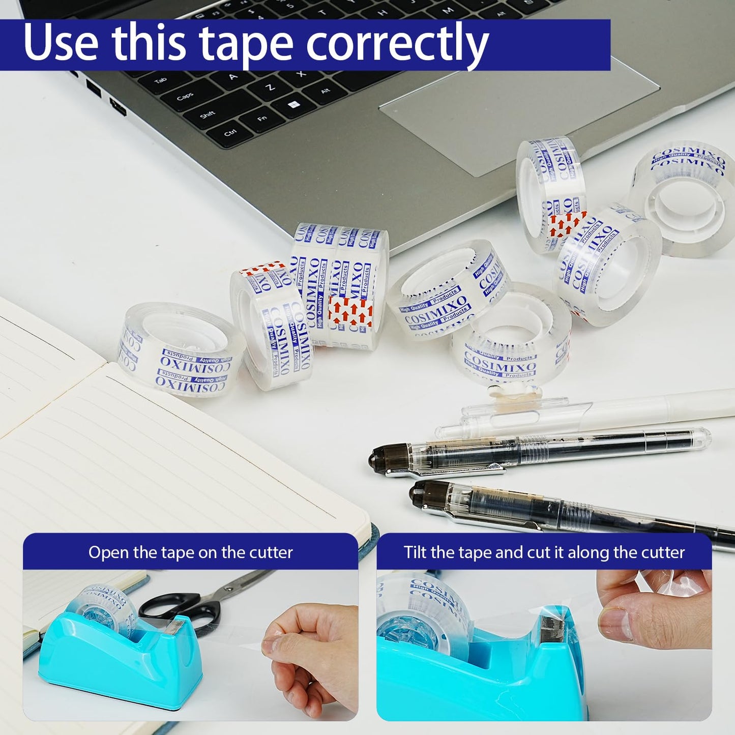 COSIMIXO 24Rolls Crystal Clear Tape Refills for Dispenser, 3/4Inch x 1000 inch,Bulk Transparent Tape,Office Stationery Tape for Home and School