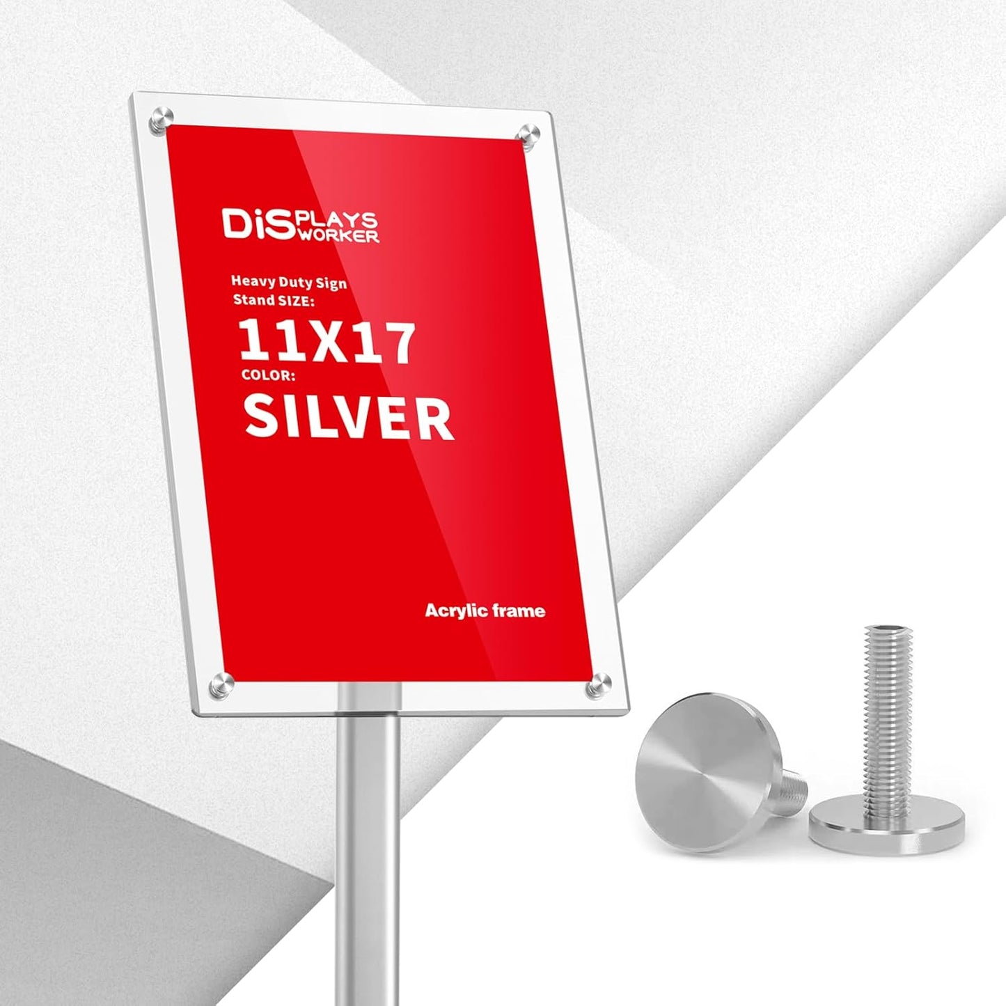DISPLAYSWORKER Adjustable Heavy Duty Pedestal Sign holder floor Stand,sign stand poster stand ,acrylic frame for 8.5 x 11 inch,Silver (silver, acrylic frame 8.5-x-11-inch)