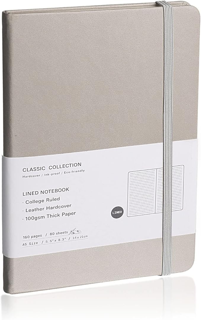 Lined Journal Notebook, (Grey), 160 Pages, Medium 5.7 inches x 8 inches - 100 gsm Thick Paper, Hardcover