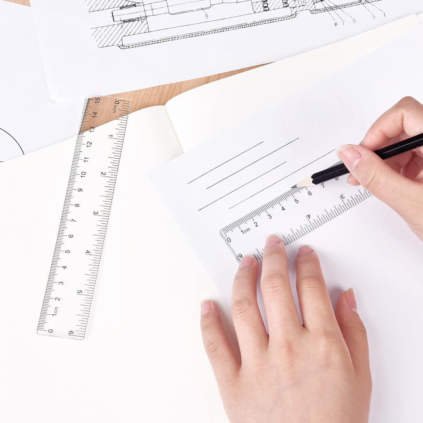 Clear Plastic 6 Inch Straight Ruler, Shatterproof With Inches and Centimeters for School, Classroom, Home, or Office (2pcs)