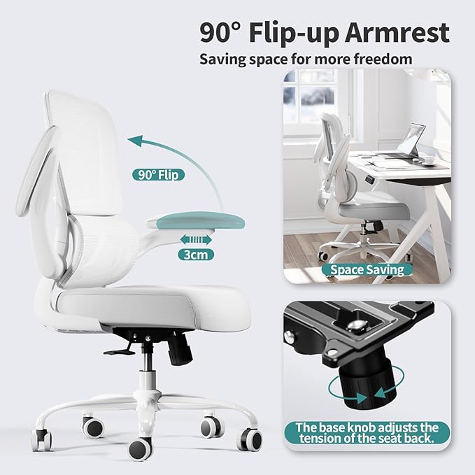 Office Chair - Ergonomic Desk Chair with Adjustable Lumbar Support, Mesh Computer Chair, Executive Chair for Home Office Comfortable Lumbar Support (White White)