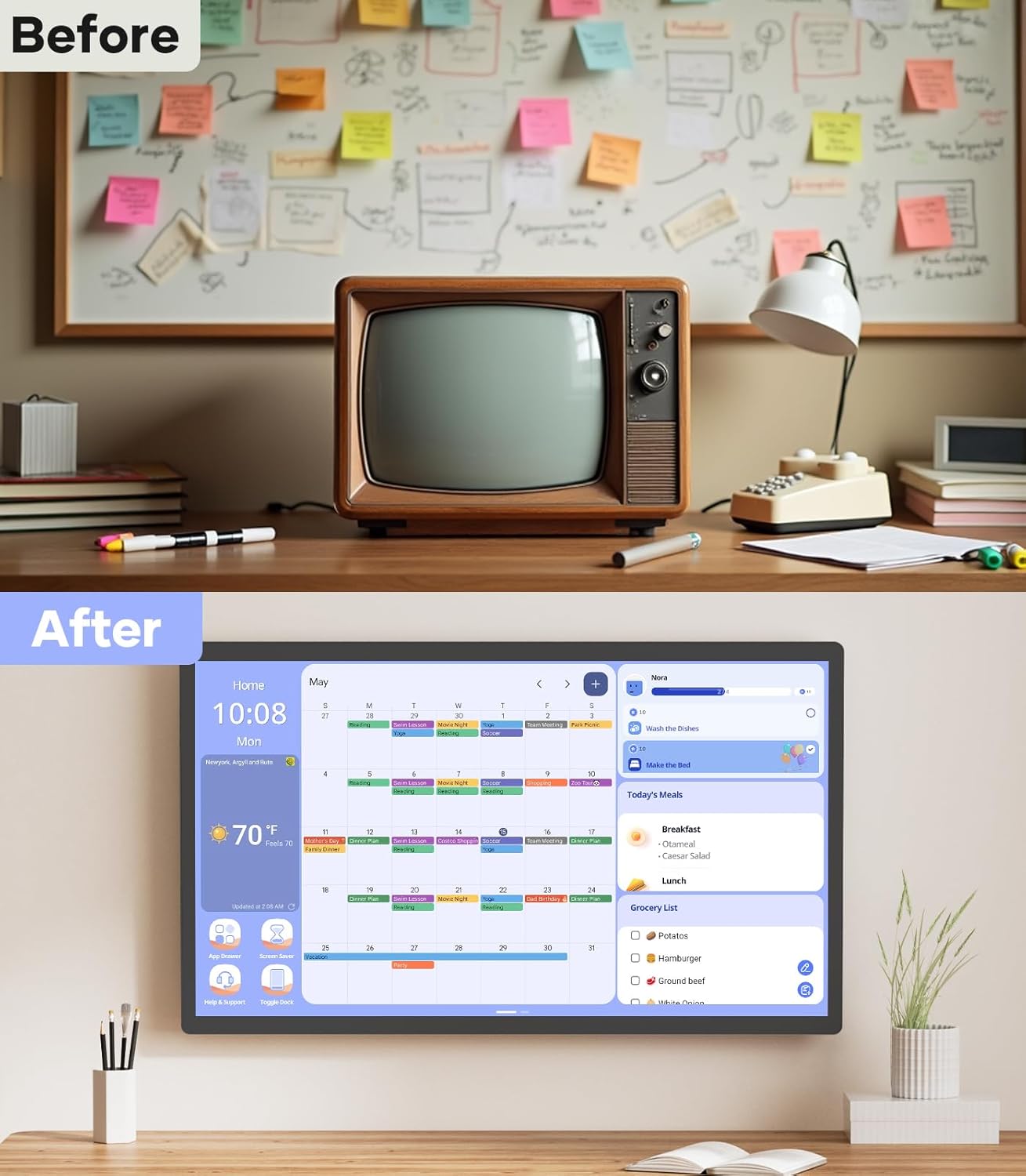 Cozyla Digital Calendar+ 2: 24 inch Wall Planner Touch Screen Chore Chart Customize Dashboard Smart Electronic Calendar for Family Schedules Meal Planner Support Any Google Play App Wall Mount Black