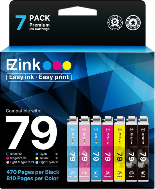E-Z Ink Remanufactured Ink Cartridge Replacement for Epson 79 T079 (T079120, T079220, T079320, T079420, T079520, T079620) to use with Artisan 1430 and Stylus Photo 1400 Printer (7 Pack)