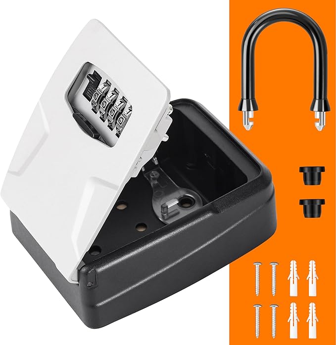 Portable Key Lock Box, Lock Box Wall Mounted for House Key, Car Keys, 6 Key Capacity, Weatherproof Resettable Code (2 Pack, Grey)