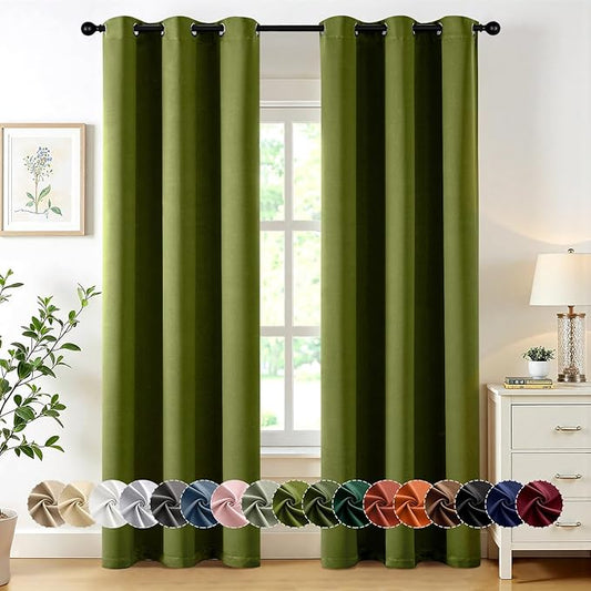 MIULEE Light Olive Green Blackout Curtains for Bedroom Living Room 84 Inches Long 2 panels, Thermal Insulated Room Darkening Drapes Grommet Top Noise Reducing Light Blocking Window Curtains 40x84 Inch