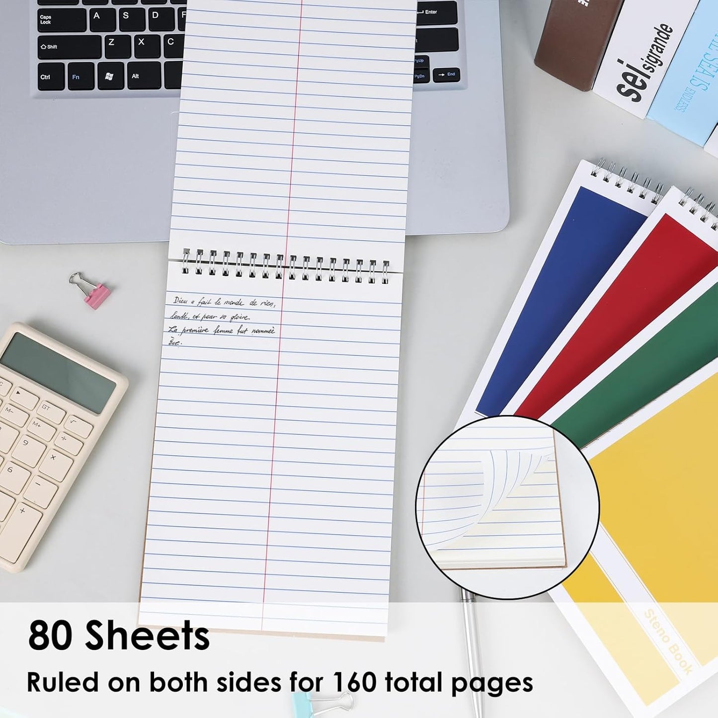 LABUK Steno Pads 6x9in10 Pack, Top Spiral Steno Notebooks, 80 Sheets Note Pads Assorted Color Gregg Rule for School, University, College, Work, Office