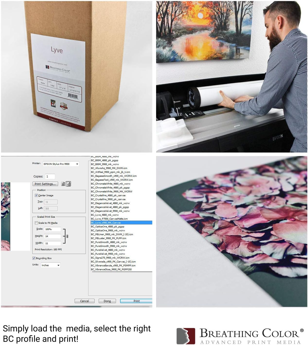 Premium Lyve Matte Canvas Paper Perfect For Use on Professional Makes and Models of Epson, Canon and HP printers preferred by Professionals. 19 mil textured Canvas offered in a 60 inch by 40 ft roll