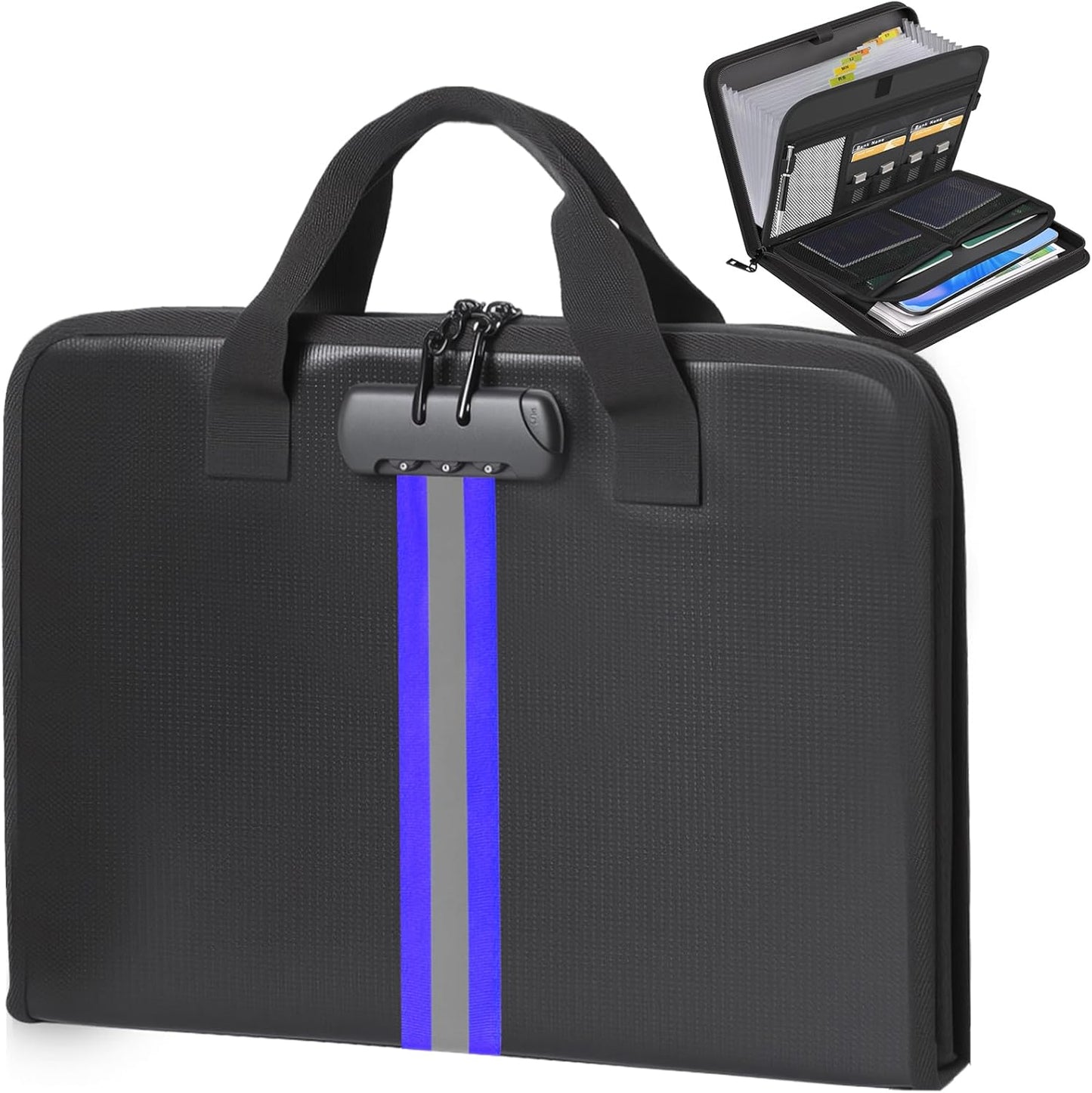 Accordion File Organizer with Combination Lock,Fireproof Expanding File Folder with Multi Pockets,13 Pockets Document Organizer with Handle & Labels,Portable Home Travel Safe Storage Letter A4 Files