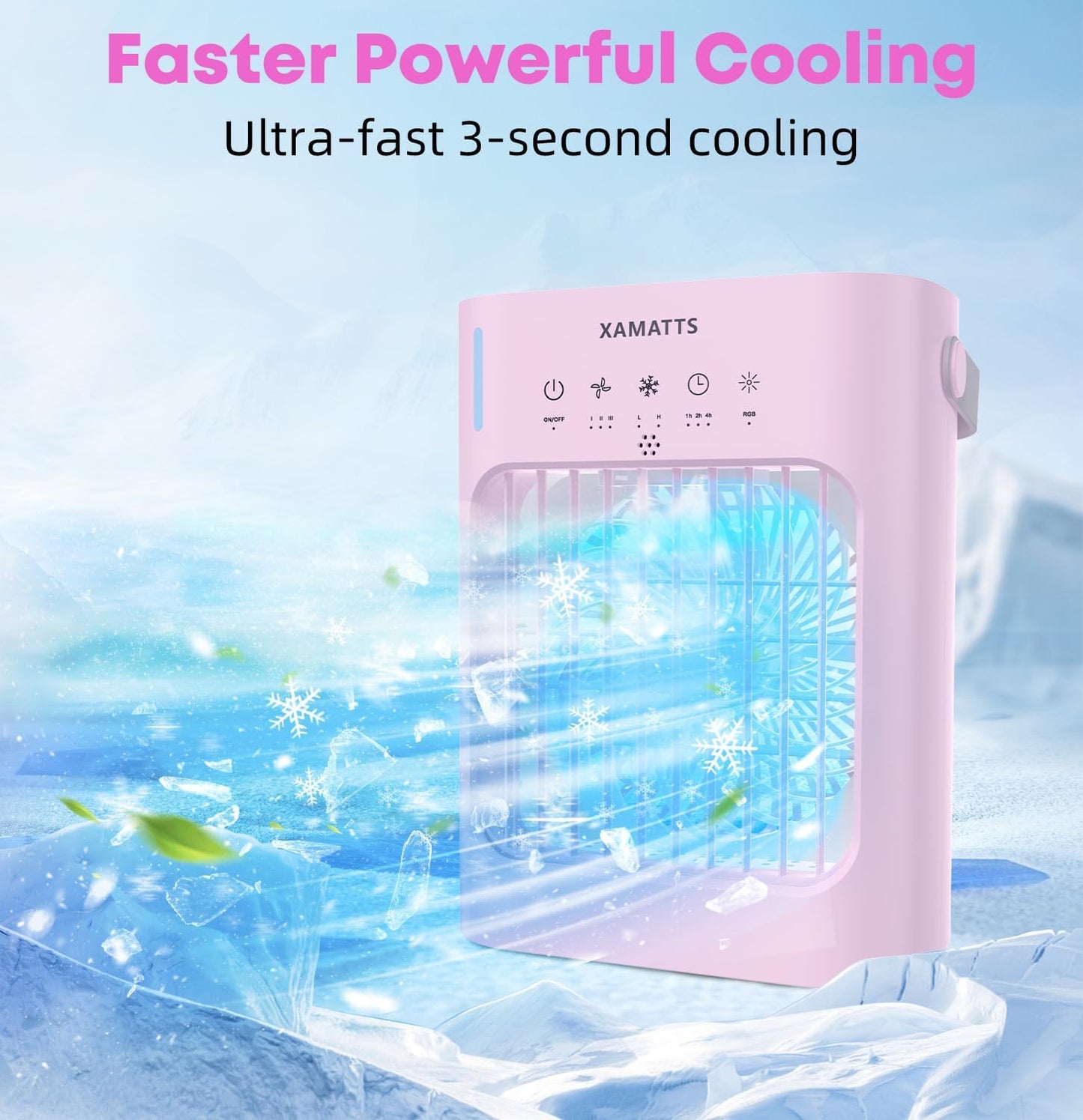Portable Air Conditioners Cooling Fan, 3 Speeds Evaporative Mini Air Conditioner Portable, 700ml Portable AC Air Cooler, Personal Air Conditioner for Bedroom,Room,Office,Camping-Pink