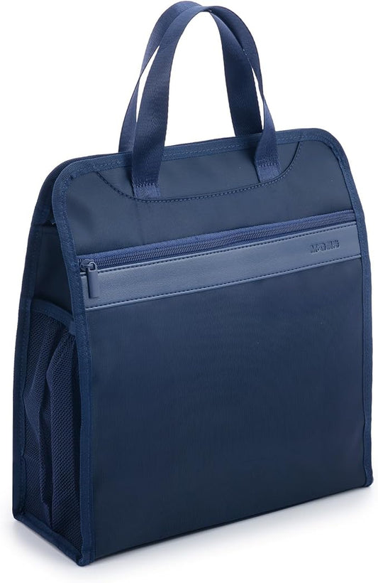 M&G Oxford Zipper Document Bag, Vertical Double Layer Waterproof Handle Document Tote Bag for Carrying Paper Documents Books Computer Water Cup1 Pack (Dark Blue)