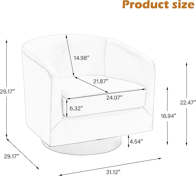 UIXE Swivel Accent Chairs Set of 2, Fabric Upholstered Barrel Chair for Living Room, Comfy Round Armchair Single Sofa Bedroom Reading Seat - 31" W, Light Brown