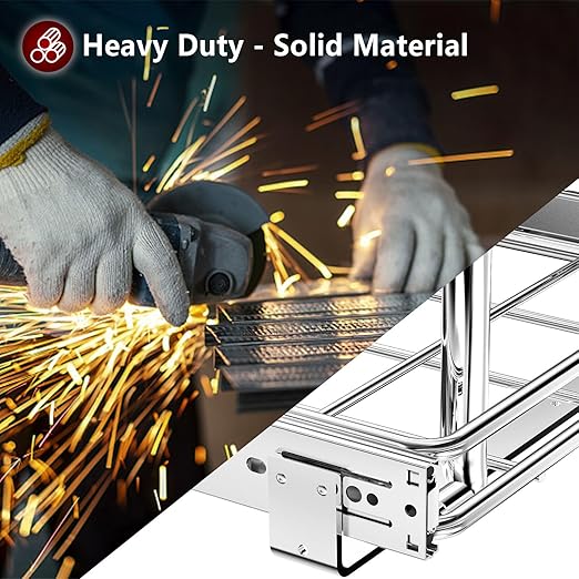 Dual Under Sink Trash Can Heavy Duty Pull Out Trash Can Under Cabinet, Fits 2x35Qt (7-9 Gal) Commercial Trash Cans Cabinet Trash Bin Pull Out Kit Requires ≥ 22''Dx 16''Wx 17''H, No Can (Silver)