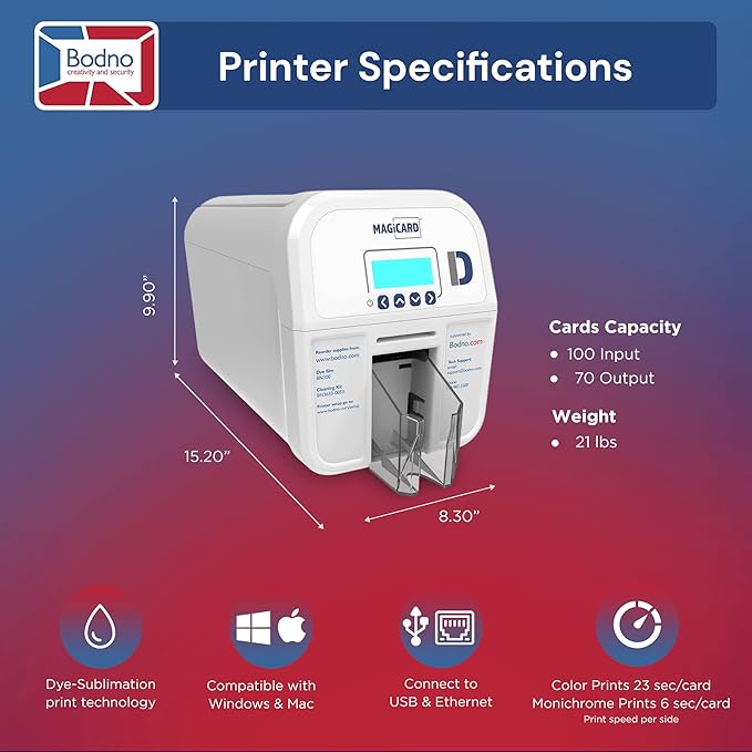 Bodno Magicard D Dual Sided ID Card Printer & Complete Supplies Package ID Software - Gold Edition