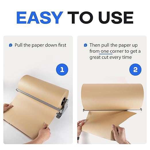 IDL Packaging 36" Kraft Paper Roll Dispenser & Cutter for Rolls up to 36" Wide and 9" in Diameter – Tabletop Reinforced Steel Paper Holder with a Cutter – for Kraft and Butcher Paper
