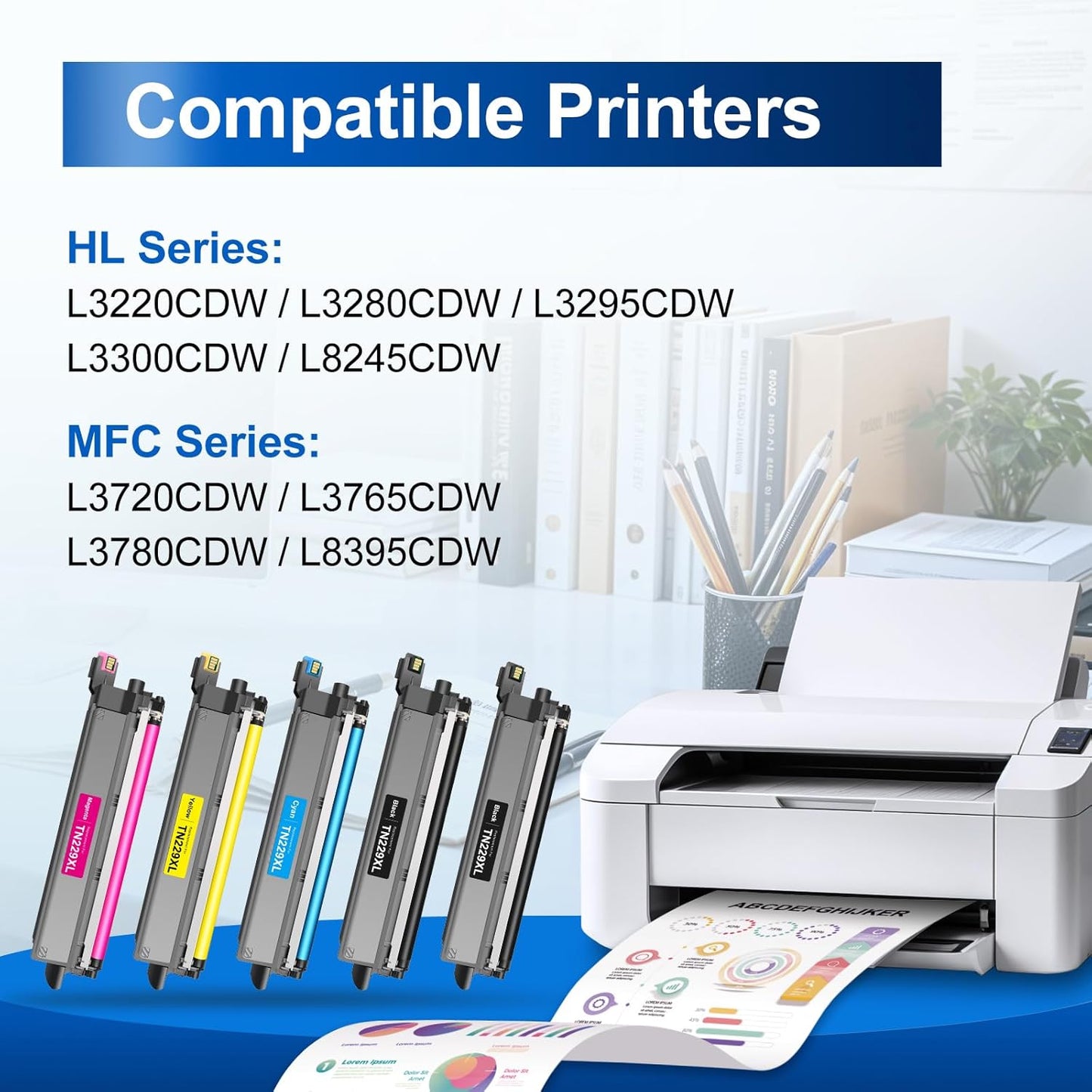 InkNI Compatible Toner Cartridges Replacement for Brother TN229XL TN229 XL TN-229XL Toner Cartridges for MFC-L3780CDW MFC-L3720CDW HL-L3280CDW HL-L3220CDW HL-L3300CDW Printer (TN-229XLBK/C/M/Y-5 Pack)