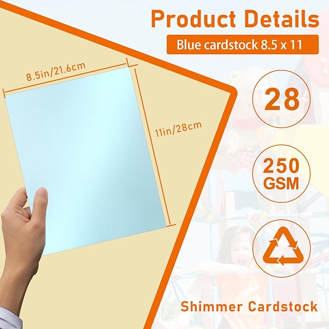 28 Sheets Light Blue Shimmer Cardstock 8.5 x 11 Certificate Paper, 92lb Premium Glossy Invitation Paper Card Stock for Wedding, Crafting, DIY Making Cards, Business Cards, Graduations