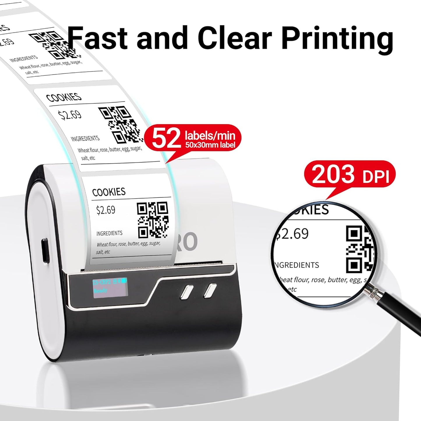 ORGBRO Z3 Label Maker Machine with Tape, 3 Inch Bluetooth Thermal Label Printer, Portable Sticker Printer for Small Business, Office, Home Organization, Barcode, Address, Compatible with Phones & PC