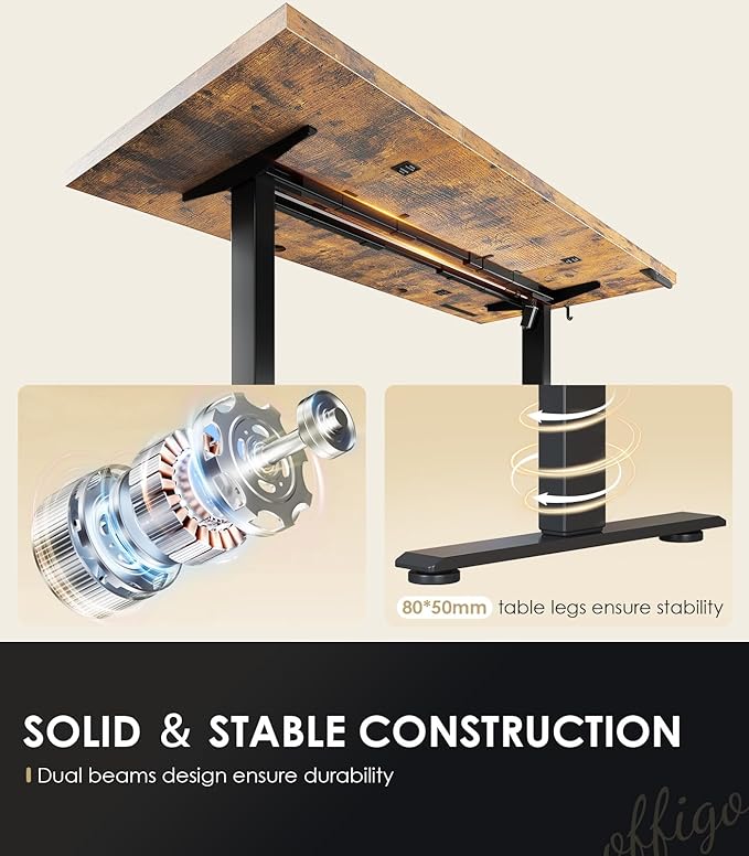 OffiGo Electric Standing Desk with 3-Piece Board, 71 Inch Height Adjustable Large Desk with Power Outlets, Sit Stand Table, Writing Computer Desk for Home, Office, Workstation, Rustic Brown