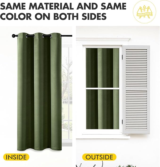 MIULEE Olive Green Blackout Curtains - Thermal Insulated Bedroom Curtains Room Darkening Drapes for Living Room Kitchen Grommet Top Light Blocking Window Treatment, 40 x 54 Inches Long, 2 Panels