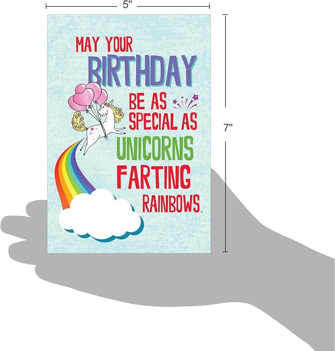 NobleWorks - Funny Happy Birthday Card with Envelope - Colorful Humor Card, Greeting Note - Unicorns and Rainbows C6892BDG