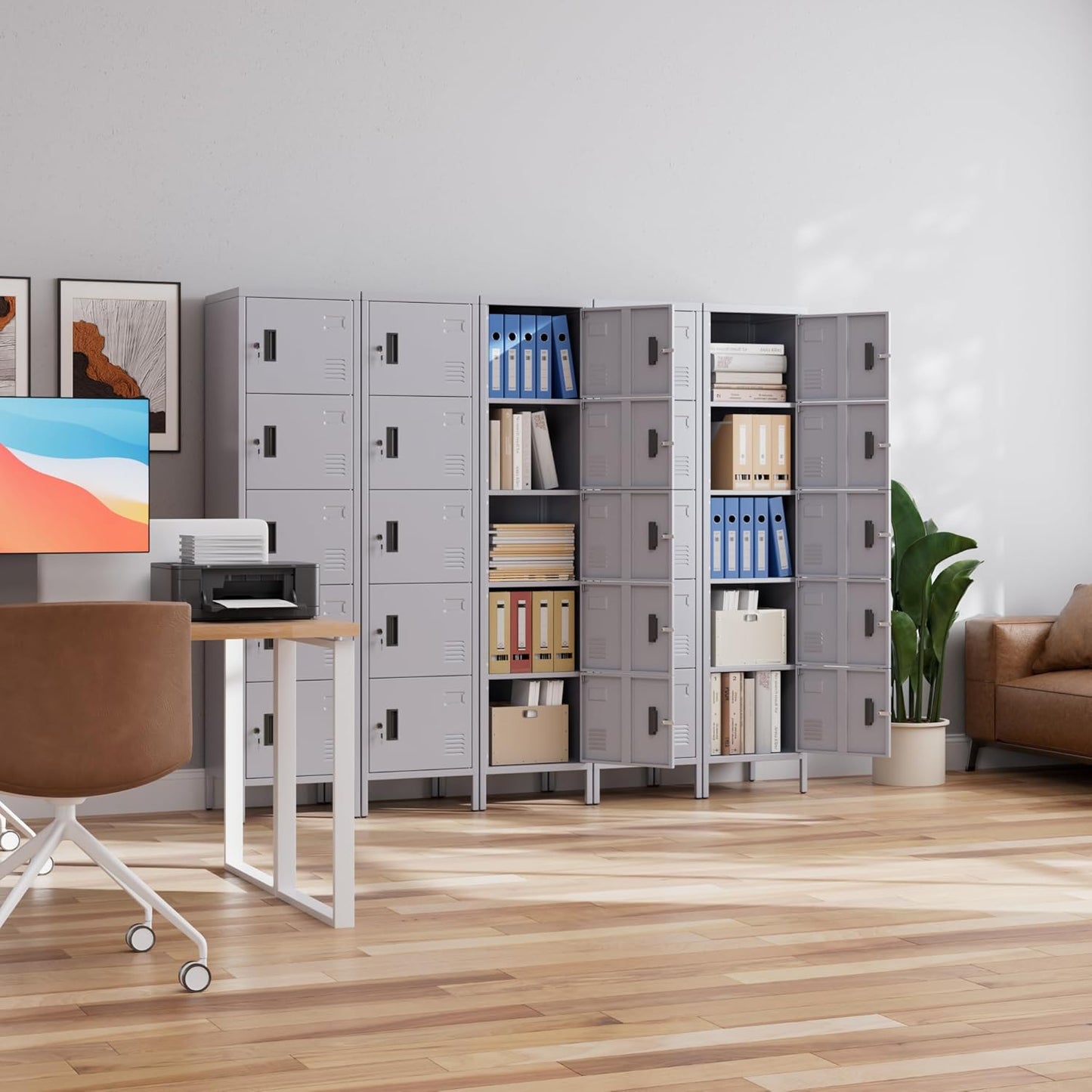 Metal Locker with Lock and Ventilation Holes,Metal Storage Locker with Business Card Slof for Home,Gym,Garage,School,Office,66" H x 15.8" W x 15.8" D Assembly Required,Dark Grey