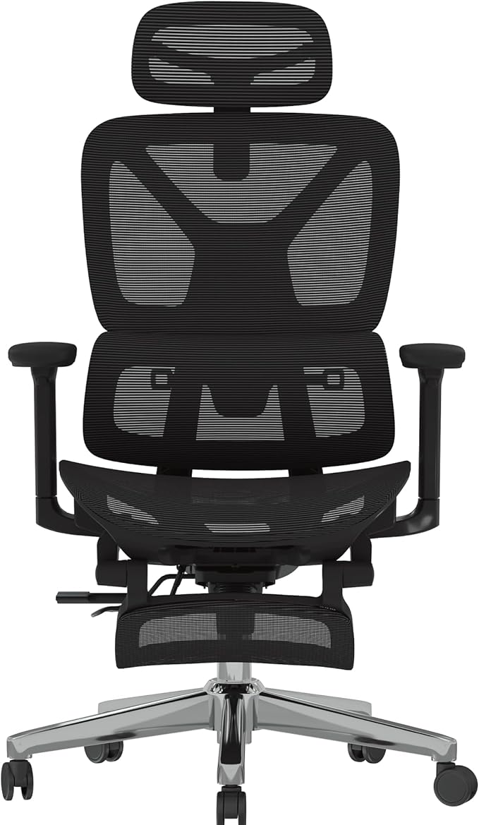 FLEXISPOT ErgoX Premium Ergonomic Office Chair with Footrest- Adjustable 3D Armrests, Dynamic Lumbar Support, Recline & Tilt Function, Mesh Seat, for Home & Office Use,Black