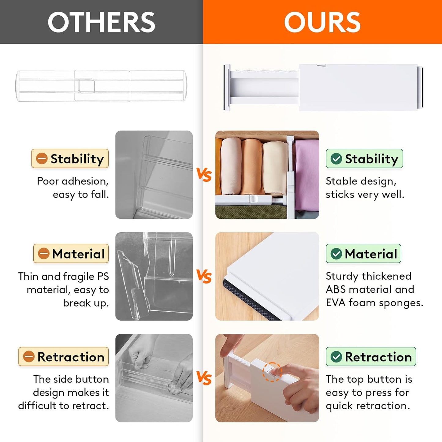 Lifewit 18 Pack Drawer Dividers 4" High, 11-17" Adjustable Drawer Organizers for Clothes, Expandable Dresser Separators in Bedroom/Bathroom/Kitchen/Office Organization and Storage, White