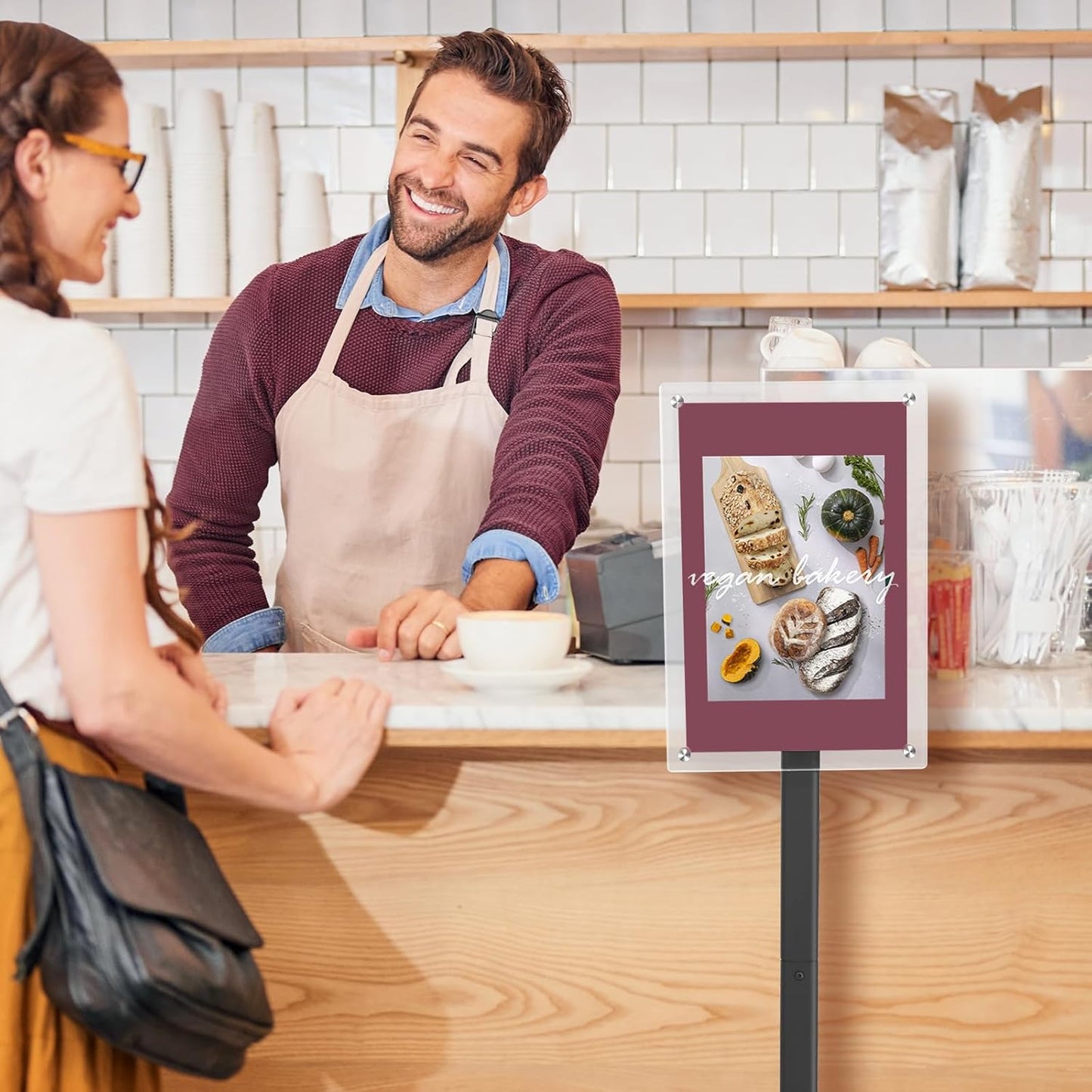 DISPLAYSWORKER Adjustable Heavy Duty Pedestal Sign holder floor Stand, acrylic sign stand poster stand , Standing Floor for 8.5 x 11 inch,Black (black, acrylic frame 8.5-x-11-inch)