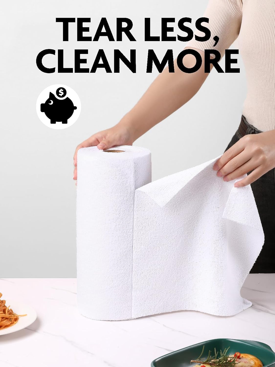 Fantasticlean Microfiber Cleaning Cloth Roll -90 Pack, Tear Away Microfiber Towels, 12" x 12", Reusable, Washable, Scratch Free, Ultra Absorbent Dish Rags for Car, Home, Garage or Shop (White)