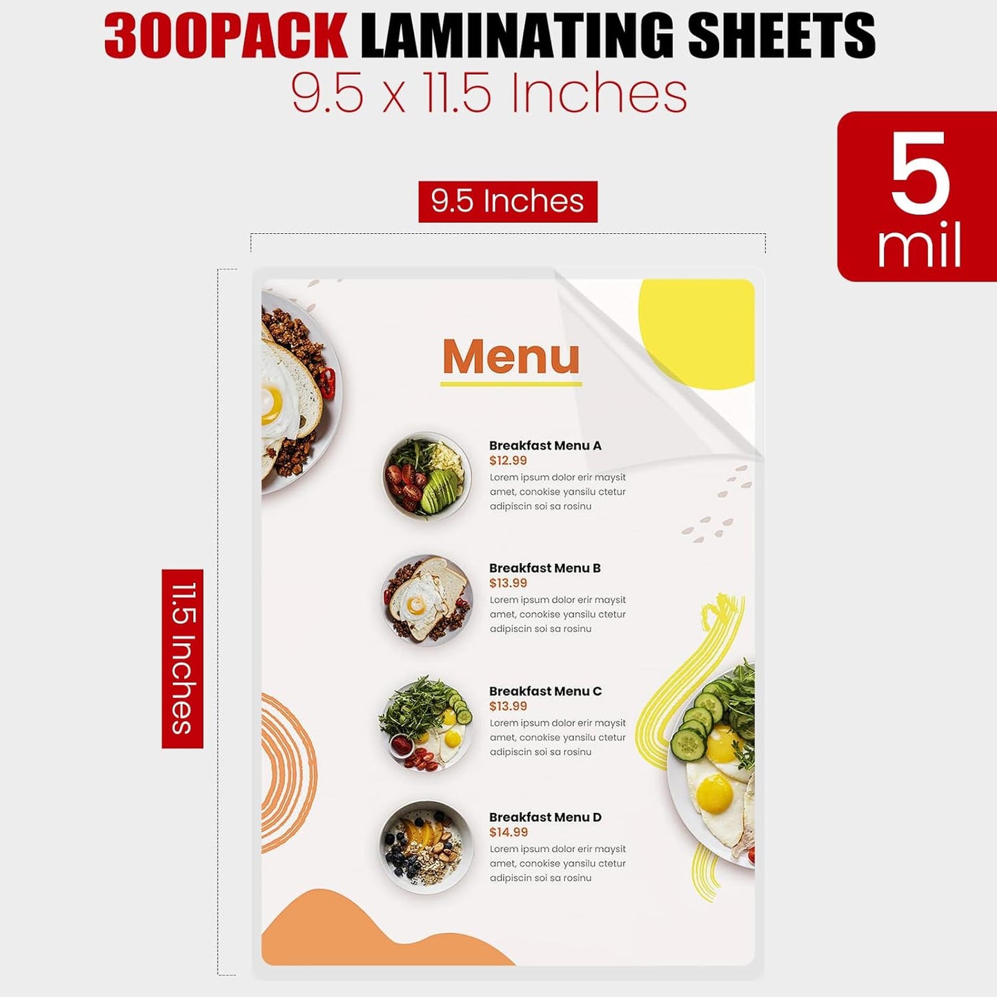 CAREGY Thermal Laminating Pouches,250 Pack Laminating Sheets, 5 Mil, 9 x 11.5 Inches Lamination Sheet Paper for Laminator, Round Corner Letter Size, Office and School Supplies