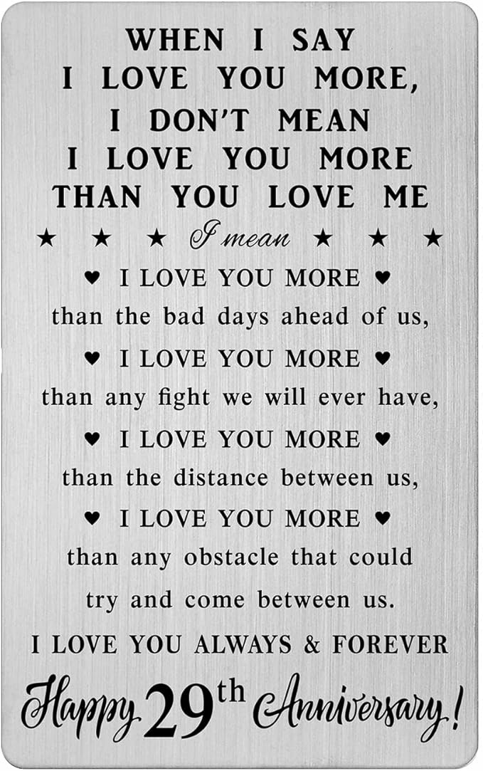 29th Anniversary Wallet Card Gifts for Him, Happy 29 Anniversary Romantic Gifts for Her