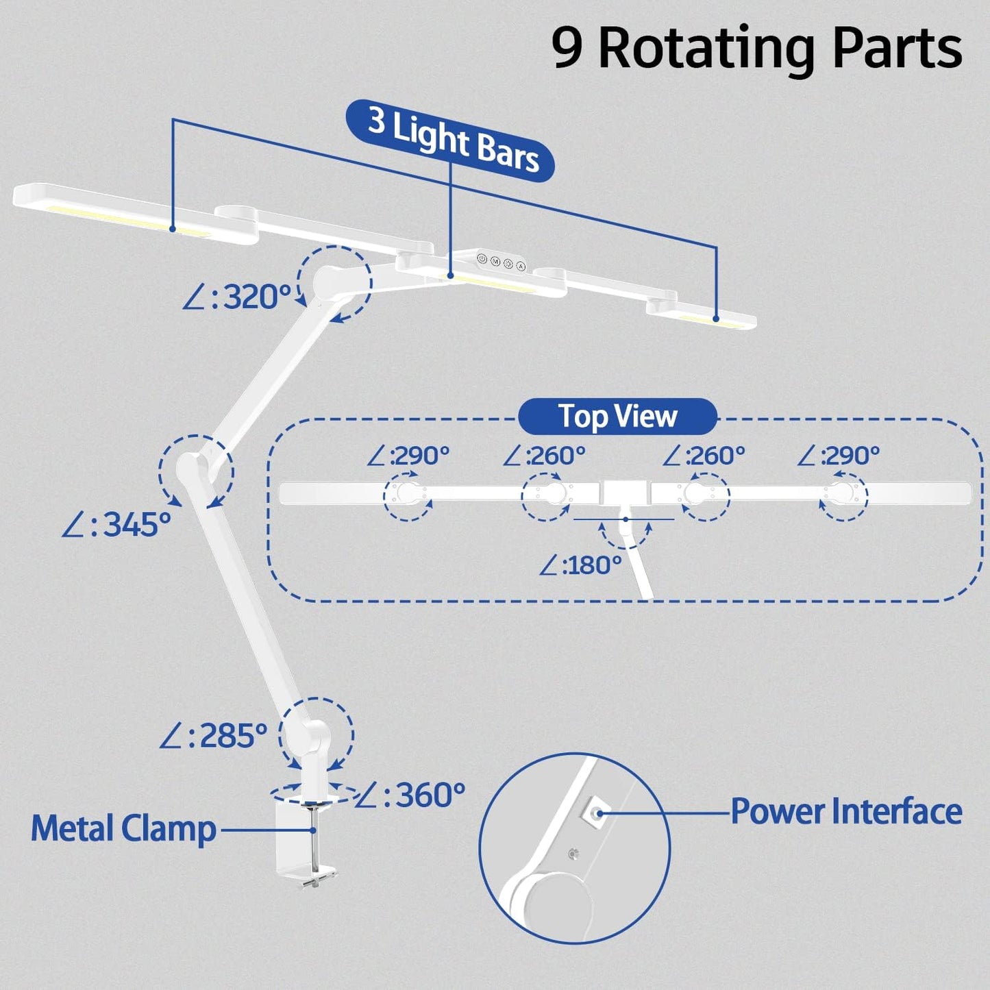 LED Desk Lamp for Home Office, 41.5" White Clip on Architect Desk Lamp with Clamp, 24W Adjustable Dimmable Bright Swing Arm Eye Care LED Table Light Clamp on Office Lighting