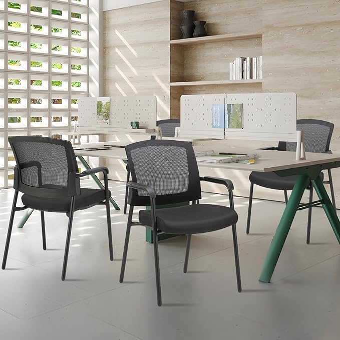 CLATINA Office Reception Guest Chair Mesh Back Stacking with Ergonomic Lumbar Support and Thickened Seat Cushion for Waiting Conference Room Black 2 Pack