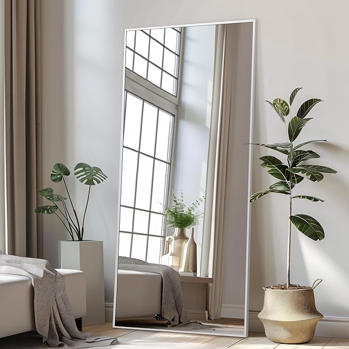 MELOMOIR 71"x32" Silver Mirror Full Length, Free Standing Mirror Leaning or Hanging, Silver Floor Mirror for Bedroom Living Room Home Gym Cloakroom, Thin Aluminum Frame, Tempered Glass, Silver
