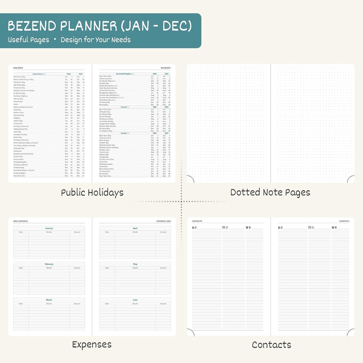 BEZEND 2026 Planner Weekly and Monthly (8.5" x 11") Daily Calendar with Half-Hourly Timeslots & Tab (Jan-Dec) Note & Expenses, Pen Holder, Inner Pocket, Vegan Leather Hardcover - Kiwi