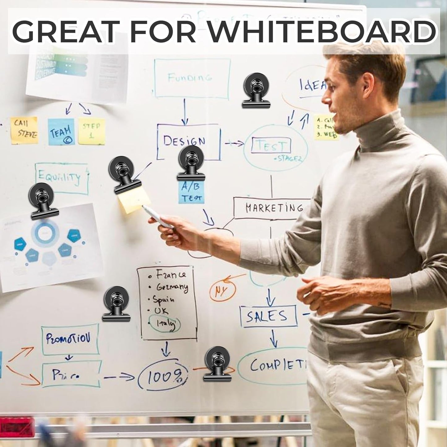 90 Pack Magnetic Clips, Fridge Magnets Refrigerator Magnets, Black Magnet Clips for Whiteboard, Clip Magnets for Photo Displays, Home, Office, Classroom