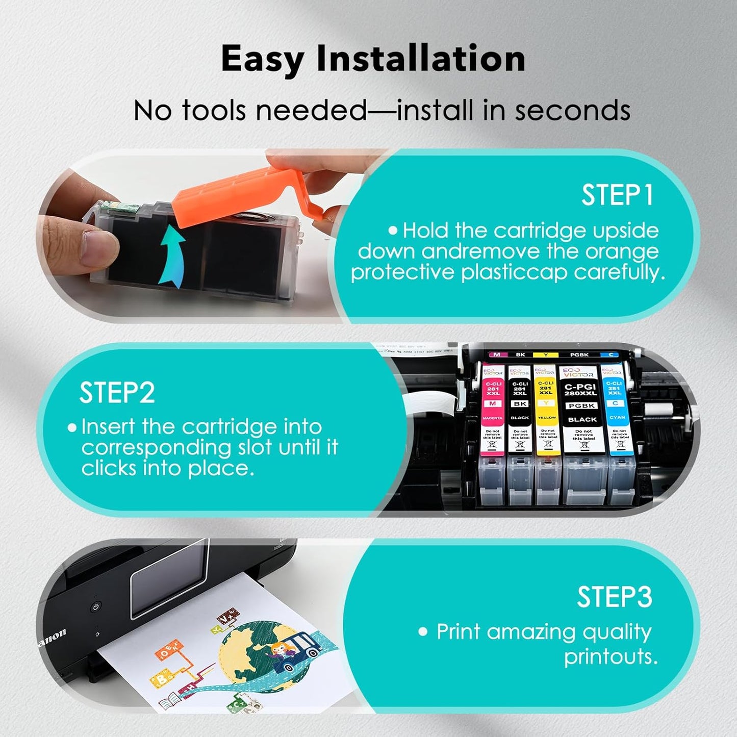 10 Pack 280 281 XXL Ink Cartridges Replacement for Canon 280XL 281XL Ink Cartridges PGI-280XXL CLI-281XXL for TR8620a TR8520 TR8620 TR8600 TR7520 TS6120 TS6220 TS9120 TS6320 TS8220 Printers